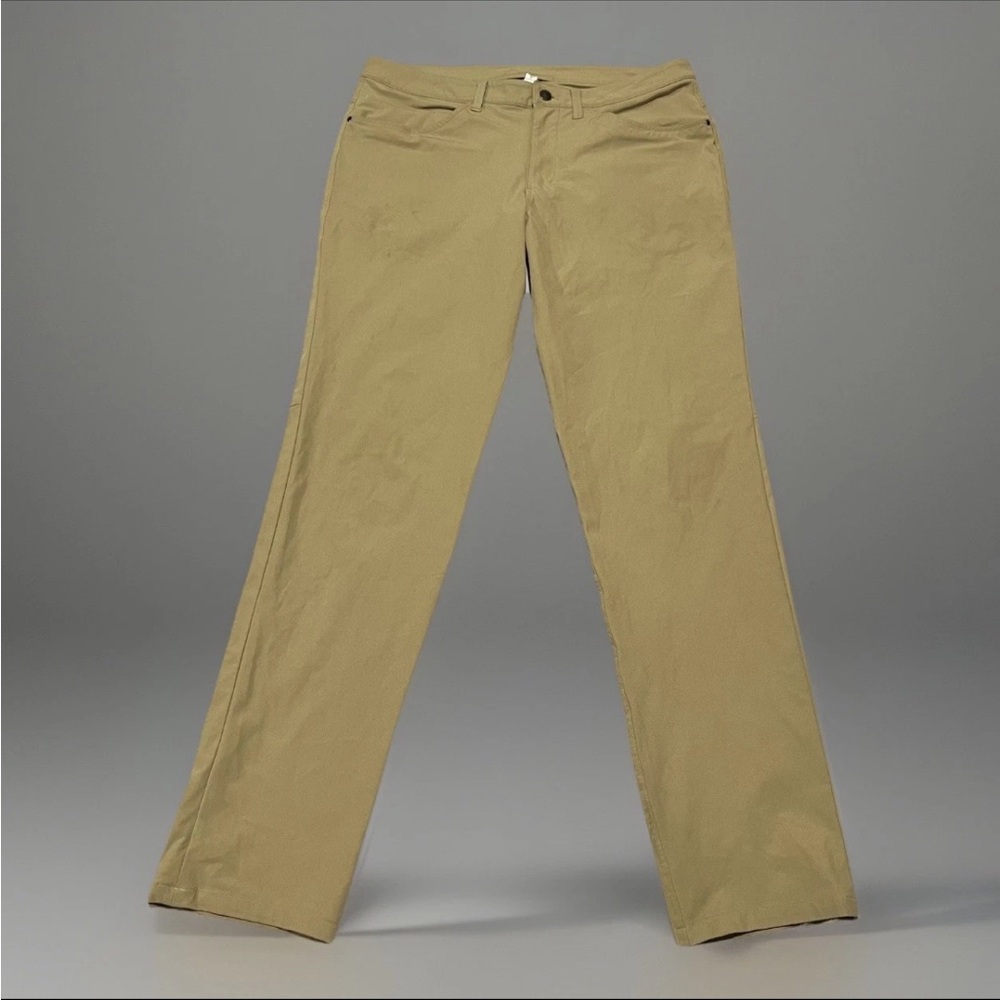 Lululemon ABC Mens Khaki Classic-Fit 5 Pocket Stretchy Warpstreme Pants Size 34